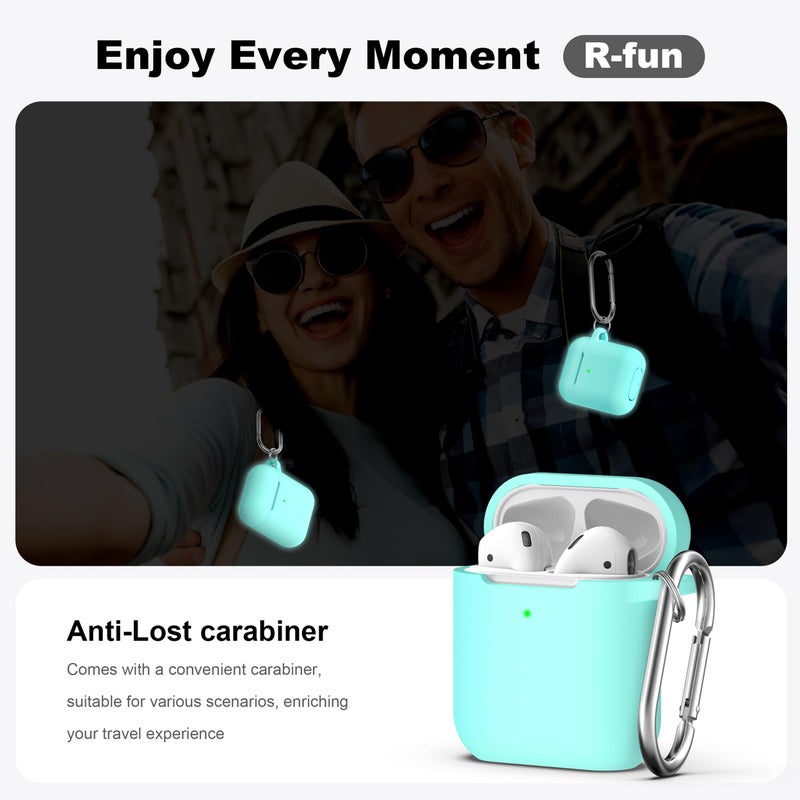 R-fun Compatible with AirPods Case Cover, Soft Silicone Protective Cover with Keychain for Women Men Compatible with Apple AirPods 2nd 1st Generation Charging Case, Front LED Visible,Glow Blue - Image 2